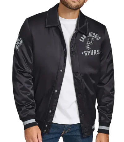 San Antonio Spurs Stitch Applique Black Satin Jacket