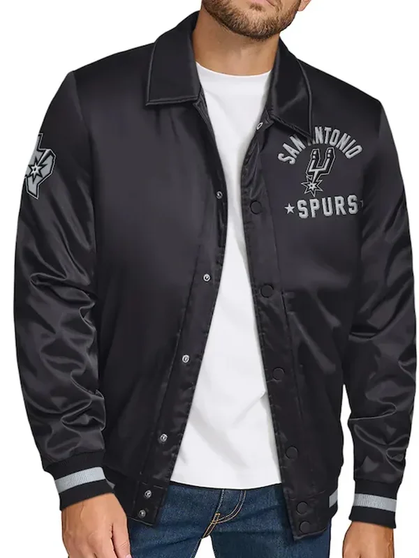 San Antonio Spurs Stitch Applique Black Satin Jacket