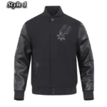 San Antonio Spurs Triple Black Varsity Wool-Leather Jacket