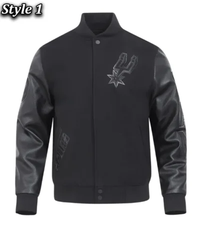 San Antonio Spurs Triple Black Varsity Wool-Leather Jacket