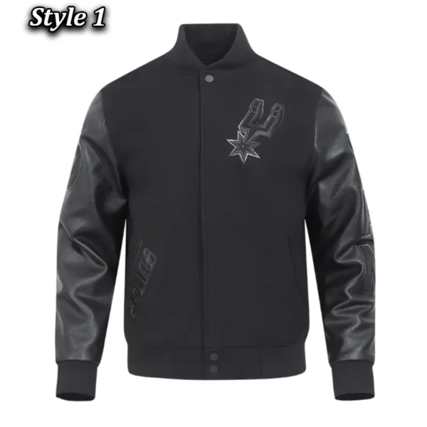San Antonio Spurs Triple Black Varsity Wool-Leather Jacket