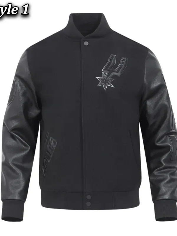 San Antonio Spurs Triple Black Varsity Wool-Leather Jacket