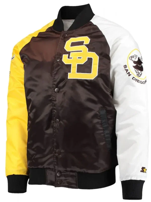 San Diego Padres Brown and Gold Satin Varsity Jacket