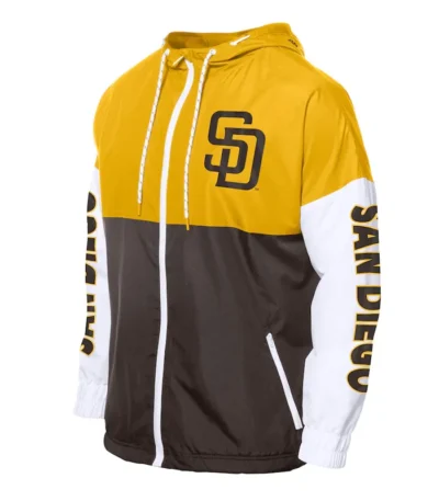 San Diego Padres Color Block Brown-Gold Hoodie Windbreaker