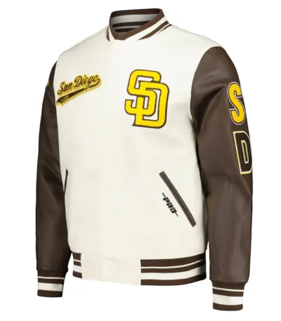 San Diego Padres Cream and Brown Script Varsity Jacket