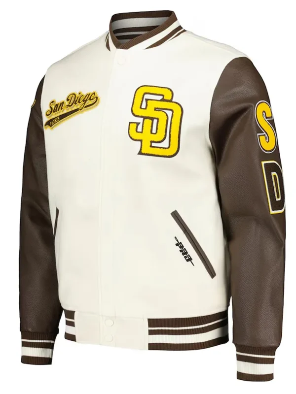 San Diego Padres Cream and Brown Script Varsity Jacket