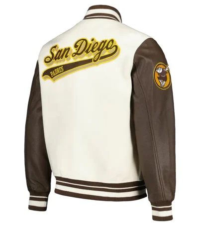 San Diego Padres Cream and Brown Script Varsity Jacket