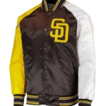 San Diego Padres Raglan Reliever Brown and Gold Satin Varsity Jacket