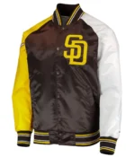 San Diego Padres Raglan Reliever Brown and Gold Satin Varsity Jacket