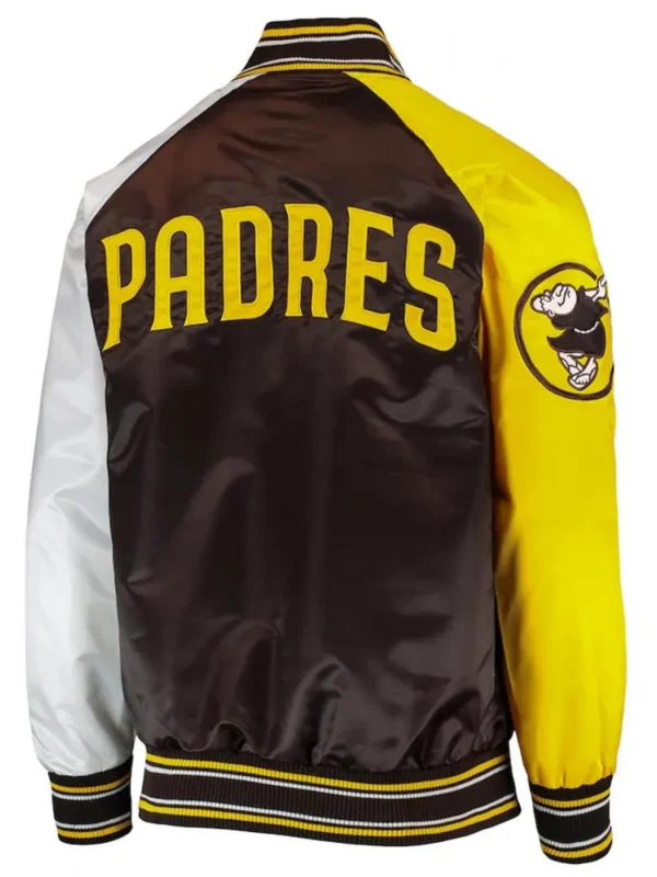San Diego Padres Raglan Reliever Brown and Gold Satin Varsity Jacket