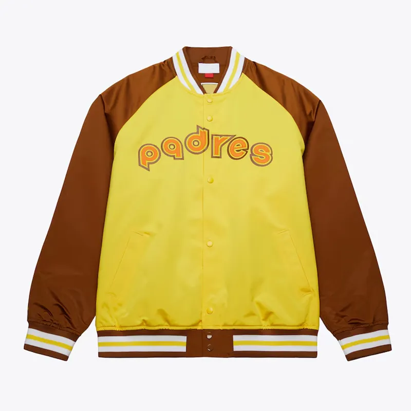 San Diego Padres Vintage Logo Double Clutch Gold Satin Jacket San Diego Padres Vintage Logo Double Clutch Gold Satin Jacket
