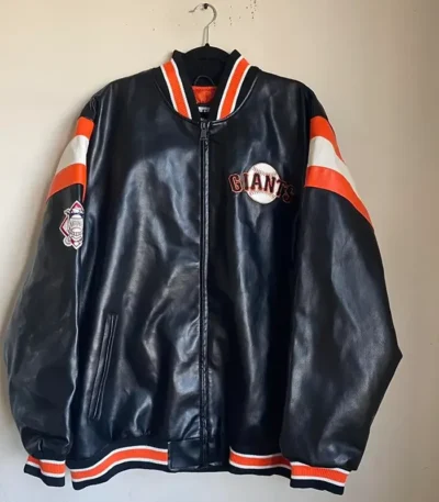 San Francisco Giants Black Leather Vintage Bomber Jacket