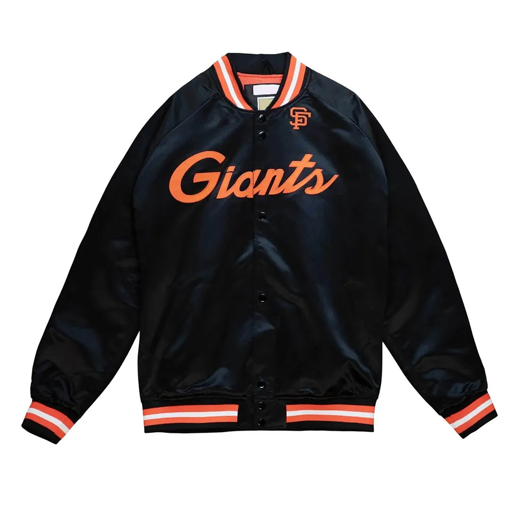 San Francisco Giants Black Lightweight Satin Orange Rib Jacket San Francisco Giants Black Lightweight Satin Orange Rib Jacket
