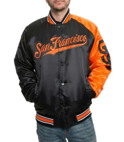 San Francisco Giants Black-Orange Varsity Satin Jacket