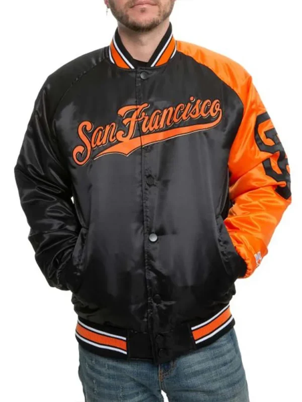 San Francisco Giants Black-Orange Varsity Satin Jacket
