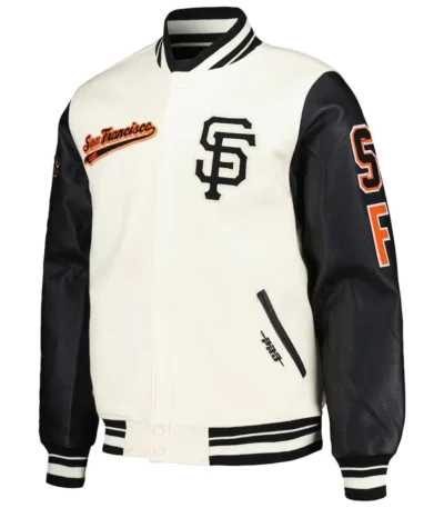 San Francisco Giants Script Tail Cream and Black Varsity Jacket