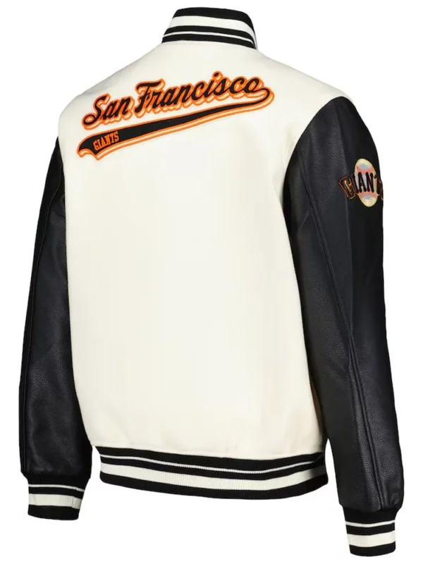 San Francisco Giants Script Tail Cream and Black Varsity Jacket