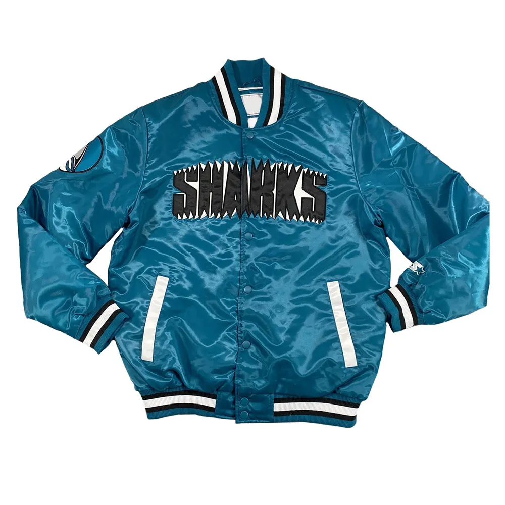 San Jose Sharks 30th Anniversary Teal Blue Satin Jacket San Jose Sharks 30th Anniversary Teal Blue Satin Jacket