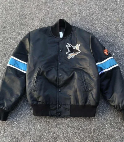 San Jose Sharks 90s Black Bomber Jacket
