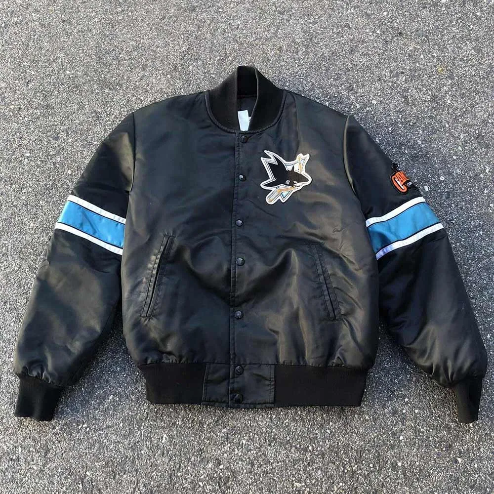 San Jose Sharks 90s Black Bomber Jacket San Jose Sharks 90s Black Bomber Jacket