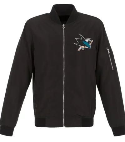 San Jose Sharks Black Lightweight Nylon Bomber Jacket