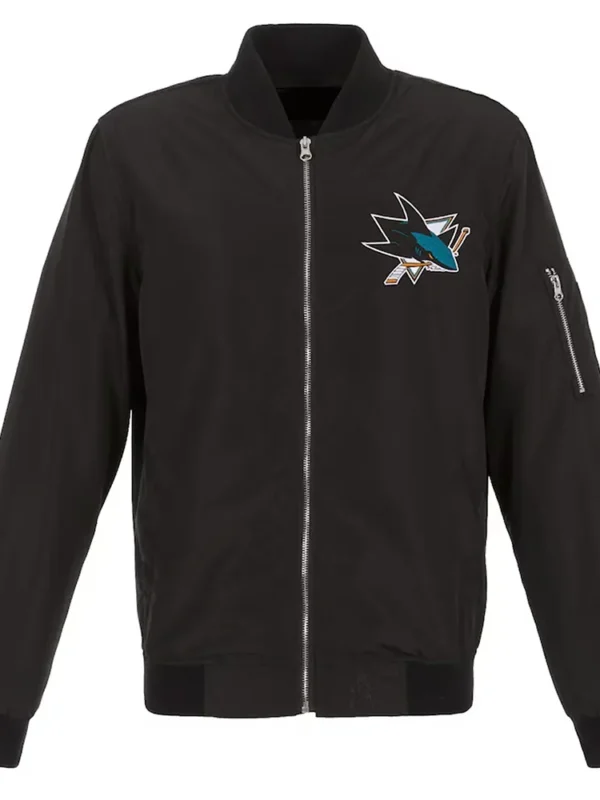 San Jose Sharks Black Lightweight Nylon Bomber Jacket