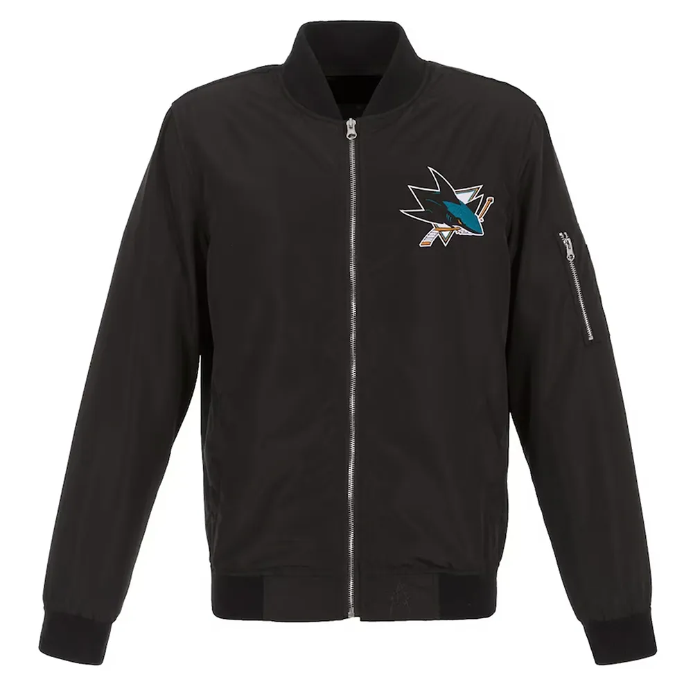 San Jose Sharks Black Lightweight Nylon Bomber Jacket San Jose Sharks Black Lightweight Nylon Bomber Jacket