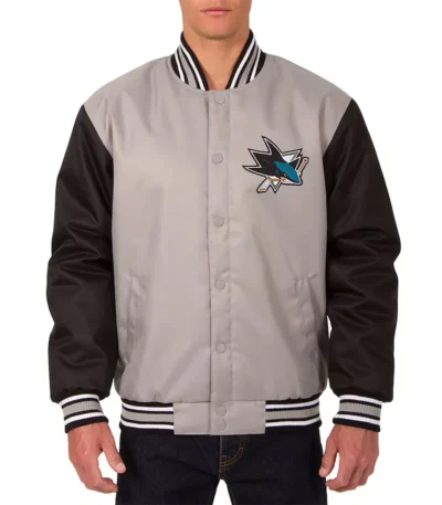 San Jose Sharks Front Hit Gray and Black Poly Twill Jacket