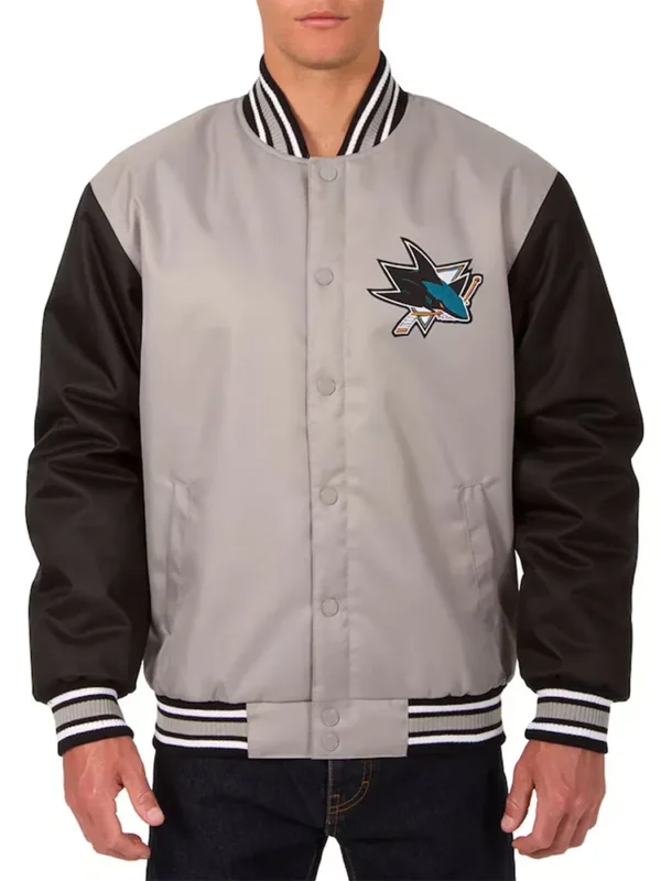 San Jose Sharks Front Hit Gray and Black Poly Twill Jacket