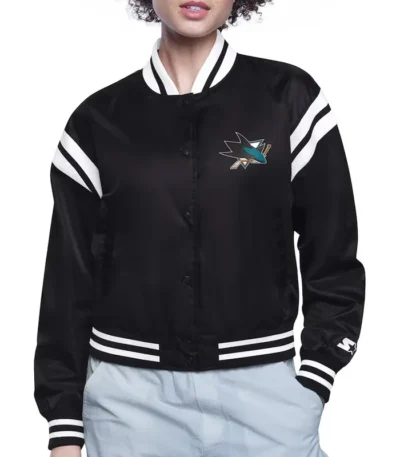 San Jose Sharks Printed Logo Varsity Satin Jacket