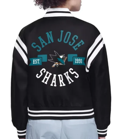 San Jose Sharks Printed Logo Varsity Satin Jacket