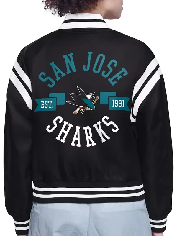 San Jose Sharks Printed Logo Varsity Satin Jacket