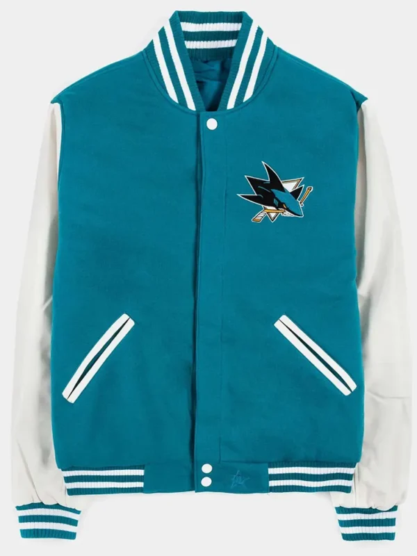 San Jose Sharks Teal and White Varsity Jacket