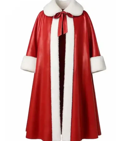 Santa Claus Red Leather Shearling Cape