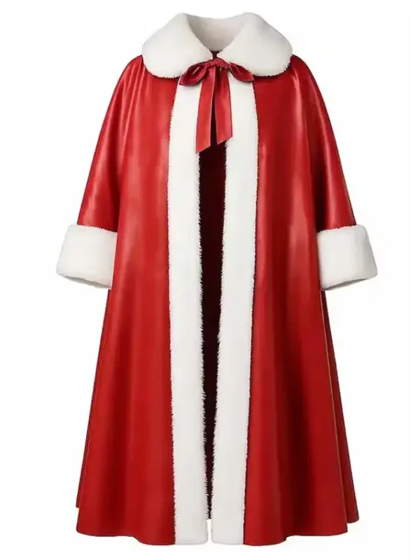 Santa Claus Red Leather Shearling Cape