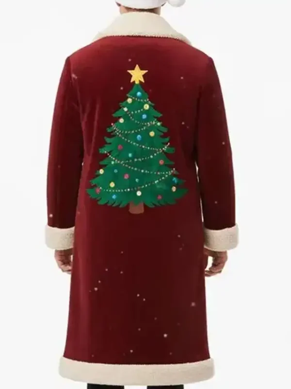 Santa Embroidered Christmas Tree Red Coat