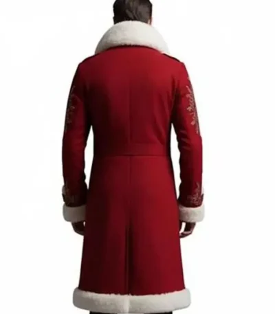 Santa Red Wool Shearling Embroidered Coat