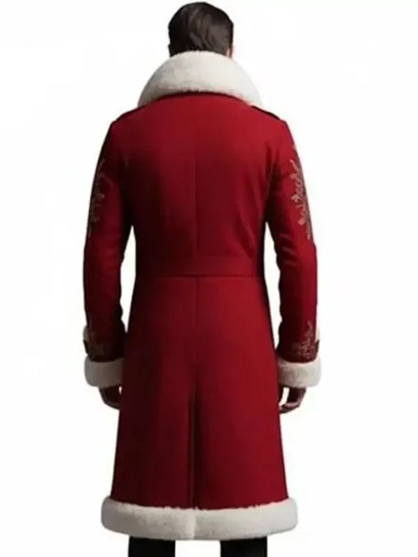 Santa Red Wool Shearling Embroidered Coat