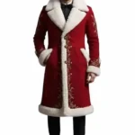Santa Red Wool Shearling Embroidered Coat