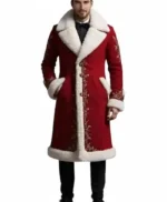 Santa Red Wool Shearling Embroidered Coat