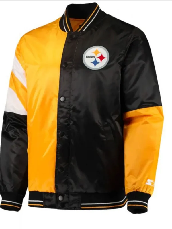 Satin Pittsburgh Steelers Yellow and Black Varsity Jacket