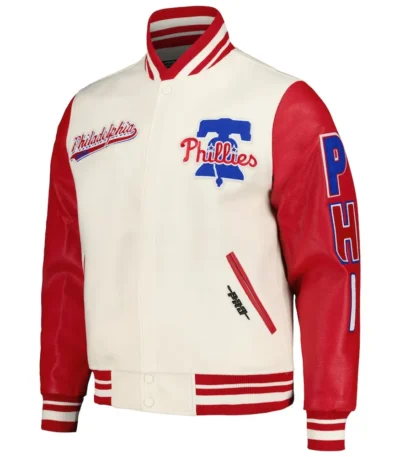 Script Tail Philadelphia Phillies Cream and Red Varsity Jacket