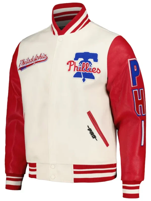 Script Tail Philadelphia Phillies Cream and Red Varsity Jacket