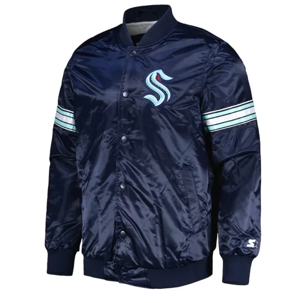 Seattle Kraken Pick and Roll Deep Sea Blue Satin Jacket