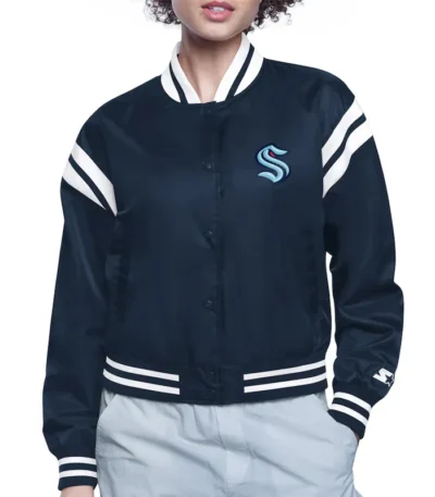 Seattle Kraken Printed Logo Varsity Satin Jacket