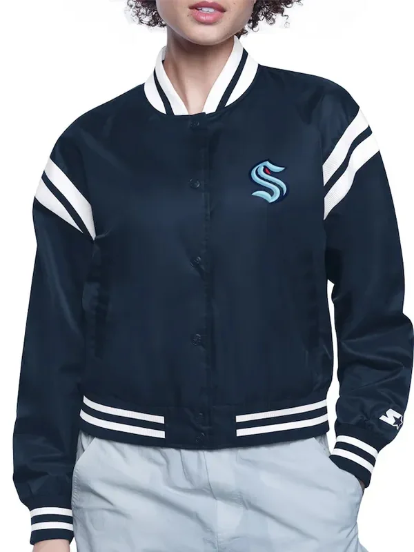 Seattle Kraken Printed Logo Varsity Satin Jacket