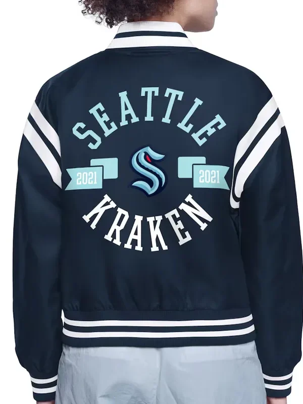 Seattle Kraken Printed Logo Varsity Satin Jacket
