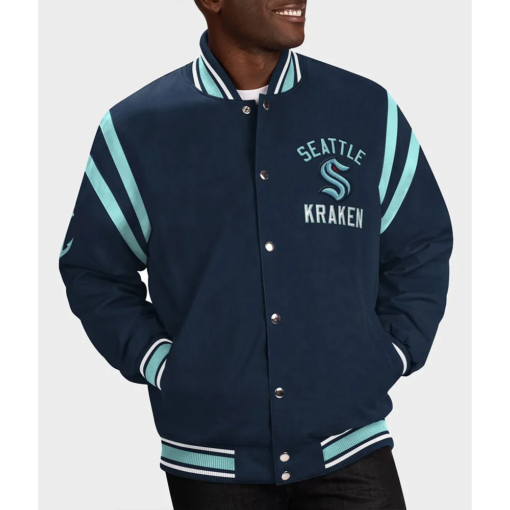 Seattle Kraken Tailback Navy Varsity Jacket Seattle Kraken Tailback Navy Varsity Jacket