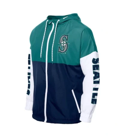 Seattle Mariners Color Block Navy/Aqua Hoodie Windbreaker