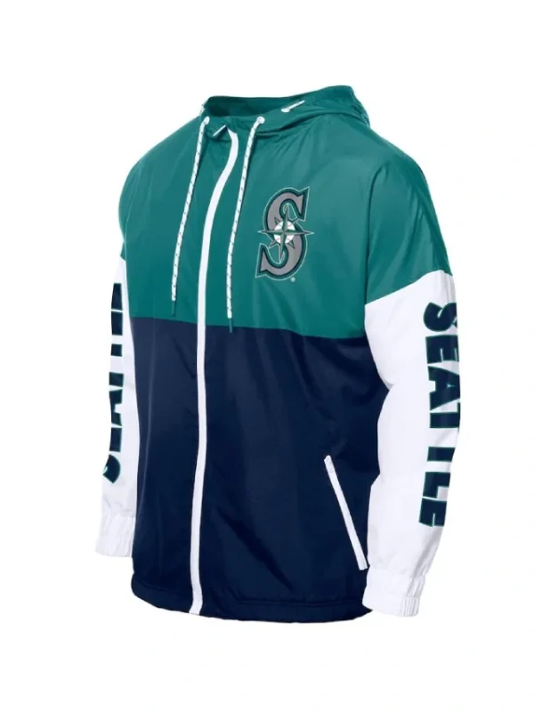 Seattle Mariners Color Block Navy/Aqua Hoodie Windbreaker